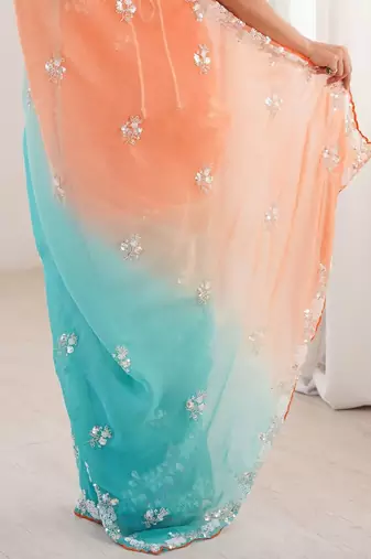 Multicolor embellished sequinned  chiffon heavy work saree