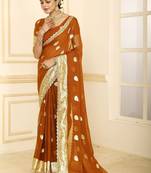 Brown embellished zari  georgette heavy work saree