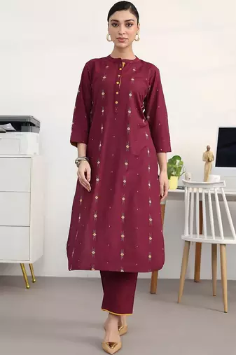 women ethnic motifs printed regular kurta with trousers
