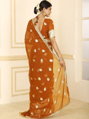 Brown embellished zari  georgette heavy work saree 5