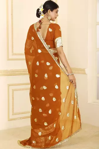 Brown embellished zari  georgette heavy work saree
