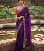 Purple embellished zari  georgette designer saree