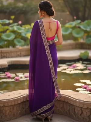 Purple embellished zari  georgette designer saree 3