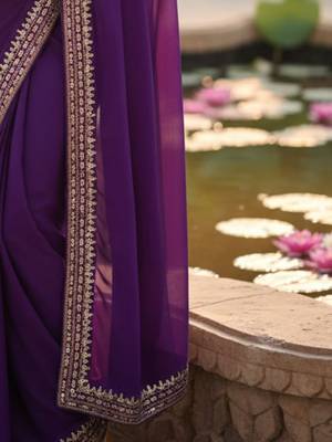 Purple embellished zari  georgette designer saree 4