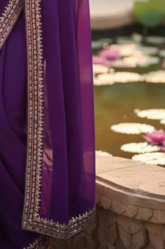 Purple embellished zari  georgette designer saree