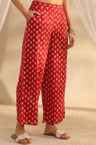 maroon floral printed cotton a-line kurta set