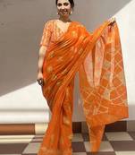 Orange batik block print ready to wear saree