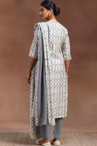 women ethnic motifs printed regular thread work kurta with trousers & with dupatta