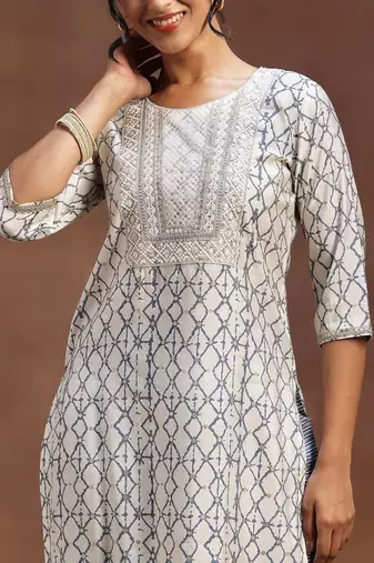 women ethnic motifs printed regular thread work kurta with trousers & with dupatta