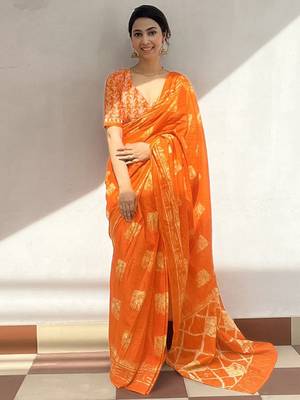 Orange batik block print ready to wear saree 2