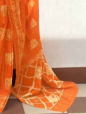Orange batik block print ready to wear saree 5