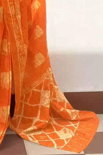 Orange batik block print ready to wear saree