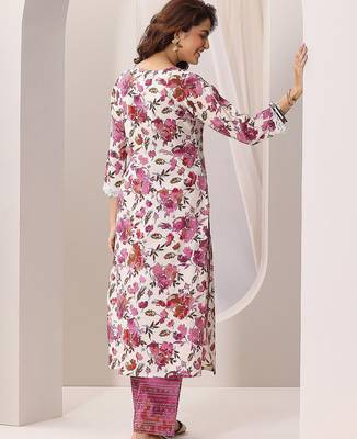 floral printed v-neck straight kurta with trousers 5
