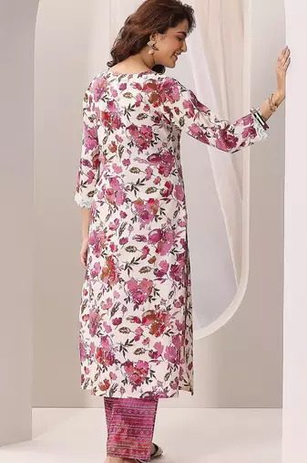 floral printed v-neck straight kurta with trousers