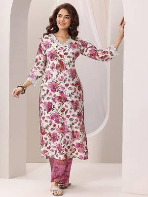 floral printed v-neck straight kurta with trousers 6