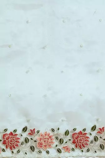 Turquoise floral organza saree