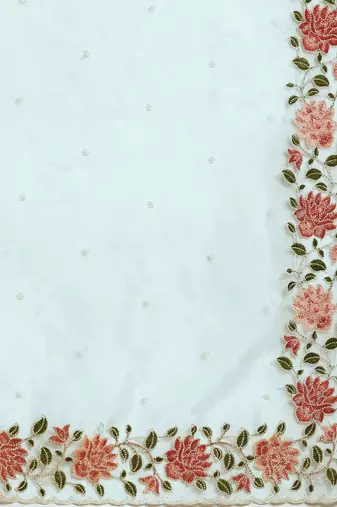 Turquoise floral organza saree