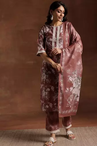 women floral printed regular kurta with trousers & with dupatta