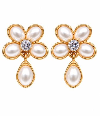Anti-tarnish, teardrop pendant, stud back, faux pearl petals, festive wear 5