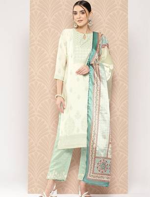 women ethnic motifs printed regular kurta with trousers & with dupatta 1