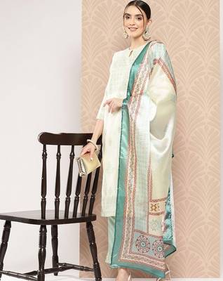 women ethnic motifs printed regular kurta with trousers & with dupatta 2