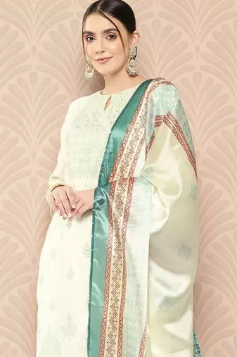 women ethnic motifs printed regular kurta with trousers & with dupatta