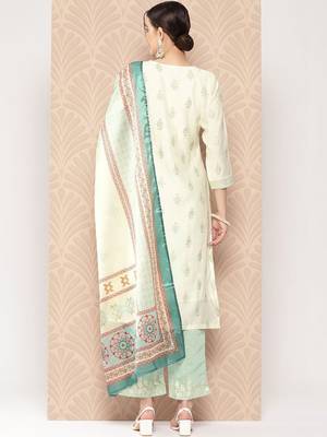 women ethnic motifs printed regular kurta with trousers & with dupatta 6