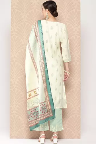 women ethnic motifs printed regular kurta with trousers & with dupatta