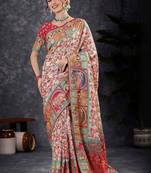 Cream floral silk blend designer banarasi saree