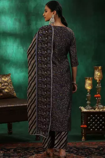 women floral printed regular thread work kurta with trousers & with dupatta
