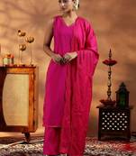 women regular thread work kurta with trousers & with dupatta