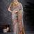White ethnic motifs banarasi saree with matching blouse