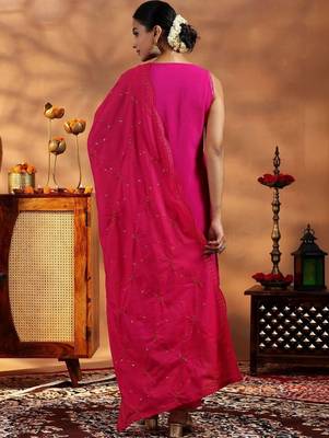 women regular thread work kurta with trousers & with dupatta 3