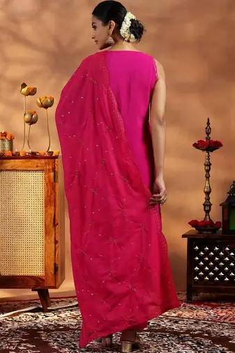 women regular thread work kurta with trousers & with dupatta