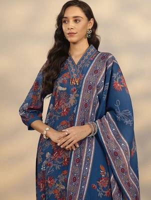 floral printed v-neck straight kurta with trousers & dupatta 2