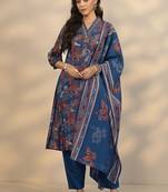 floral printed v-neck straight kurta with trousers & dupatta