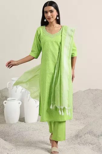 ethnic motifs printed v-neck thread work straight kurta with trousers & dupatta