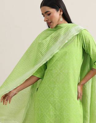 ethnic motifs printed v-neck thread work straight kurta with trousers & dupatta 2