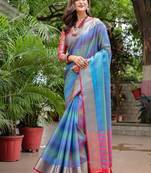 Blue woven design zari tissue banarasi saree