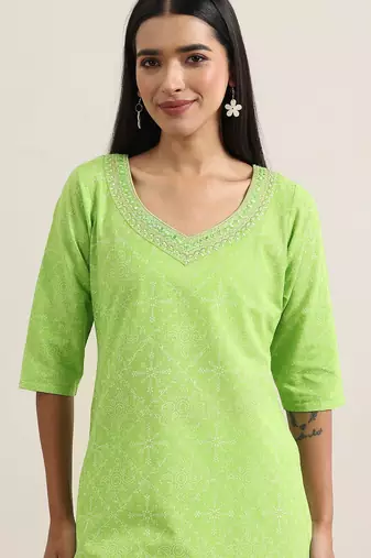 ethnic motifs printed v-neck thread work straight kurta with trousers & dupatta