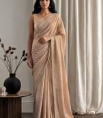 Peach embellished beads and stones tissue designer saree