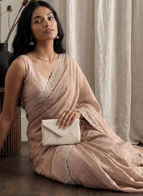 Peach embellished beads and stones tissue designer saree 2