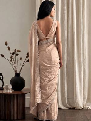 Peach embellished beads and stones tissue designer saree 3