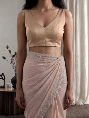 Peach embellished beads and stones tissue designer saree 4