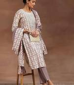 women ethnic motifs printed regular thread work kurta with trousers & with dupatta