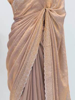 Peach embellished beads and stones tissue designer saree 5