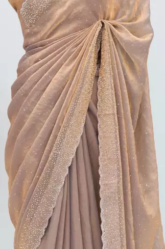 Peach embellished beads and stones tissue designer saree