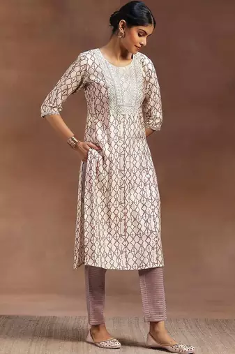 women ethnic motifs printed regular thread work kurta with trousers & with dupatta