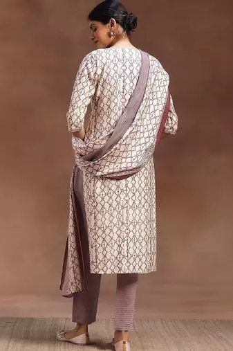 women ethnic motifs printed regular thread work kurta with trousers & with dupatta