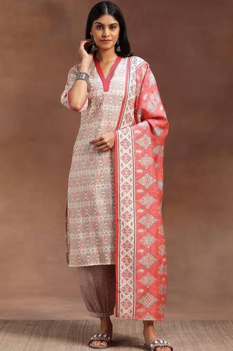 women ethnic motifs printed regular kurta with dhoti pants & with dupatta